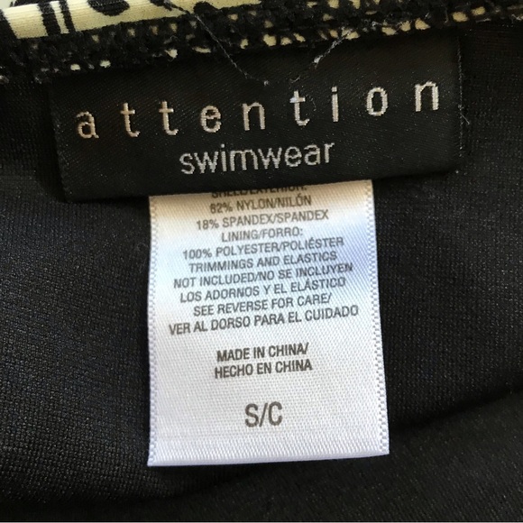 Attention Swimwear Tankini Medium Top Small Bottom Black And White Animal Print - Picture 2 of 12